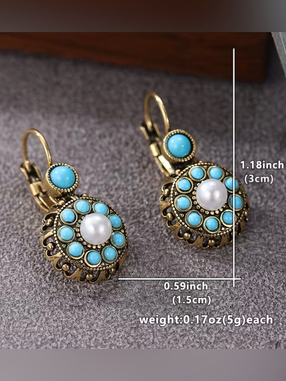 NEW! Vintage-Style Gold Filigree Drop Earrings. Antique Turquoise Earrings B2–92 - Picture 5 of 5